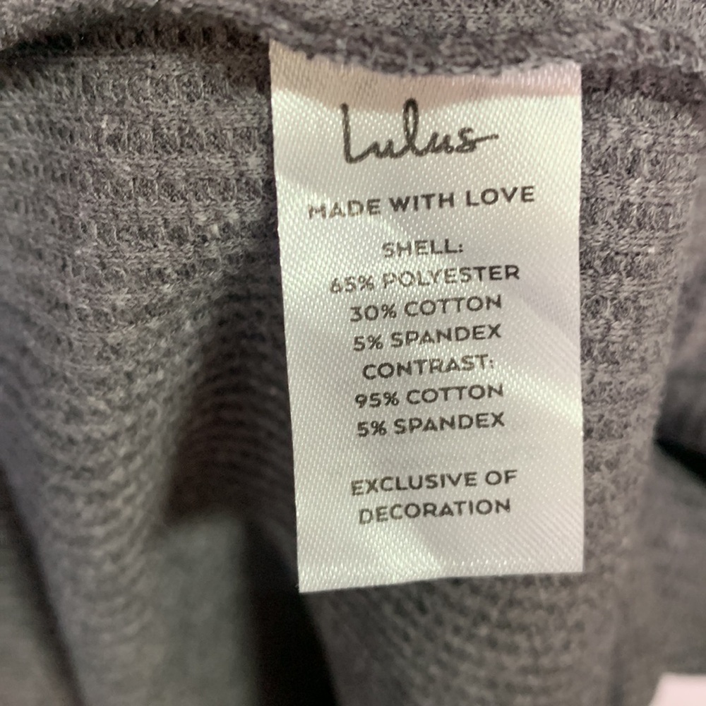 Lulus Upbeat Energy Heather Grey Waffle Knit Hooded Sweatshirt Dress W-829 Sz L - Picture 11 of 14